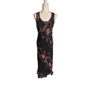 Vintage 90s Paradiso Black Floral Maxi Dress Romantic Sheer Rayon Sequin M